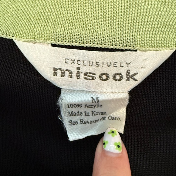 Misook Cardigan Sweater Black with Green Trim Womens size Medium - Picture 5 of 6